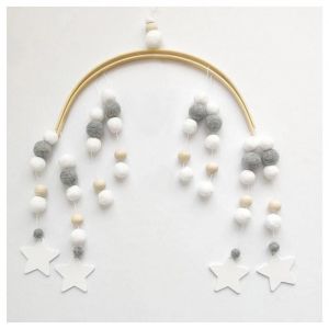 Boule De Cheveux Perle En Bois Carillons D'air Simple En Bois Enfants Lit Cloche Chambre &Agrave; Coucher Carillons Suspendus Ornement D&eacute;coration De Chambre D'enfants Syst&egrave;me Gris &Eacute;toiles Blanches - Neuf