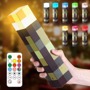 Lampe Murale Miner Craft En Forme De Torche 28cm, 8 Couleurs Lampe Rechargeable Par Usb Avec T&eacute;l&eacute;commande, &Eacute;clairage Mural Cadeau Pour Enfants, Cadeau Chambre, F&ecirc;te, Lanterne Chevet - Neuf