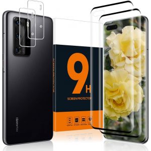 Kal-Film De Protection D'écran En Verre Blindé Pour Huawei P40 Pro 5g, Couverture Complète 3d, 0,33 Mm, Dureté 9h, Anti-Rayures, 2 + 2 Films De Protection D'écran Ultra Transparents Sans Bulles - Neuf