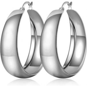Kal-1 Paire De Boucles D'oreilles Créoles En Argent Pour Femme,Grandes Boucles D'oreilles Creoles Argent Femme,Boucles D'oreilles Créoles Épaisses Cadeau Bijoux Femme - 30 Mm - Neuf