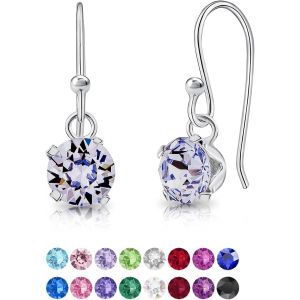 Kal-&reg; Boucle D Oreille Pendantes Femme - Bijoux Argent Femme 925 - Bijoux Swarovski - Petit Crochet - Boucles Oreilles - Swaroski Femme - Boucle Argent Pendante - Cristal Swarovski - 6 Mm - Neuf