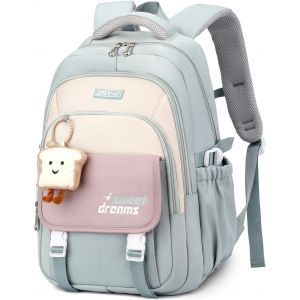 KALSC-Cartable Fille Primaire,36 Litres Sac A Dos Loisir Kawaii Pour Enfants Avec Pendentif,Sac Ecole College En Nylon Léger Et Imperméable Pour Filles De 9 À 18 Ans - Neuf
