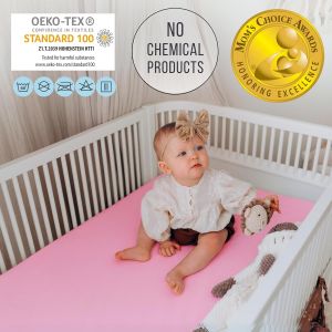 Tzf-Bisoo Drap Housse Couffin Impermeable 35x75-2en1 Drap Housse Alese Protege Matelas Bebe Reglable Pour Landau, Nacelle Et Couffin - 100% Jersey Oeko-Tex - 1 Drap Rose 75x35 Cm - Neuf