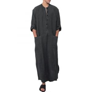 Les Hommes Du Caftan Manches Longues Col Rond Islamique Robes De Prière - Gris Abaya Pour Les Musulmans À L'usure Ethnique Indienne Costumes Traditionnels - Neuf