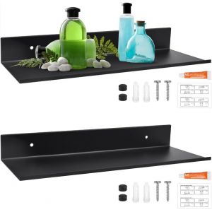 CAUC-2 Pcs &Eacute;tag&egrave;re Noire Murale 30cm Tablette Murale Noire Rectangulaire Tablette Flottante Noire Laqu&eacute; Planche &Eacute;tag&egrave;re Murale M&eacute;tal &Eacute;tag&egrave;re Cuisine Murale sans Percer pour Maison Salle de Bain - Neuf