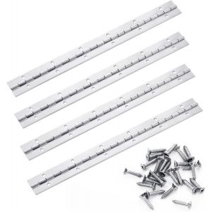 Lot de 4 Charni&egrave;res Piano Inox 30cm - Pour Portes d'Armoires - 48 Vis Incluses - Acier Inoxydable R&eacute;sistant (300x30x0,6mm) - Neuf