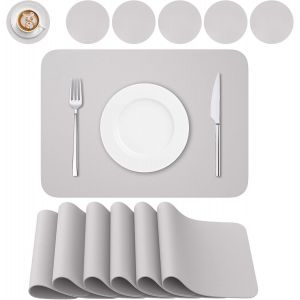ERYI-Lot De 12 Sets De Table,6 Pièces Sets De Tables Lavables Et 6 Pièces Dessous De Verre,Pvc Set De Table(41 X 31Cm),Antidérapant Lavable Chaleur Résiste,Gris Clair - Neuf