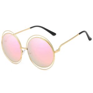 Lunettes de soleil rondes surdimensionn&eacute;es &agrave; cadre m&eacute;tallique &agrave; double cercle en m&eacute;tal pour femmesRose - Neuf