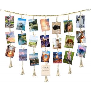 Pr&eacute;sentoir Photo &Agrave; Suspendre,Porte Photo Mural,Accroche Photos Avec 7 Cordes Et 30 Pinces En Bois Cadre Photos Suspendu,Pour Ado Fille Maison Chambre Decoration - Neuf