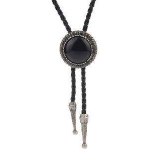 Kal-Bolo Tie Cowboy Collier Ras Du Cou En Cuir Avec Pendentif Turquoise Vintage Pour Femme, Homme (Forme Ronde Argent&eacute;e), M&eacute;tal - Neuf