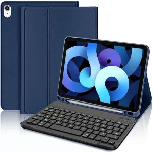 Coque Clavier pour iPad Air 11'' (M3/M2) / iPad Air 4/5 10,9'' - Cuir PU Bleu Marine avec Clavier Bluetooth - E.F.Connection - Neuf