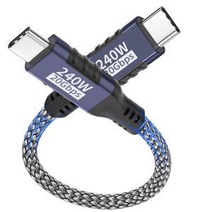 JGD-C&acirc;ble USB-C vers USB-C,0.3m 240W/20 Gbit/s USB-C 3.2 Gen2x2,PD 3.1 transmission vid&eacute;o 5K@60 Hz/4K@144Hz avec iPhone 17/16/15,Samsung,MacBook,iPad Pro,ordinateurs portables,tablettes,SSD et monite - Neuf