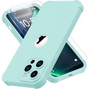 Maa-Coque Pour Iphone 14 Pro + 2 Pièces Verre Trempé Protection Écran, Antichoc Souple Silicone Tpu Arrière Rigide Pc Avant Housse De Protection Pour Iphone 14 Pro Case 6,1"" Vert Menthe - Neuf