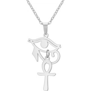 Kal-Oeil D'horus Ankh Collier Pour Femmes Hommes Acier Inoxydable Ancien Oeil D'horus Égyptien Avec Signe De Vie Égyptien Croix Ankh | Double Aile Collier Pendentif Amulette Bijoux - Neuf