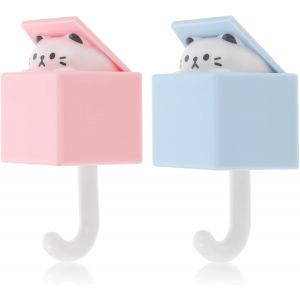 Lot De 2 Crochets À Clés En Forme De Chat Mignon Crochet Adhésif Créatif Pour Manteau Écharpe Chapeau Serviette Clé Sac Décoration Murale À Suspendre - Neuf