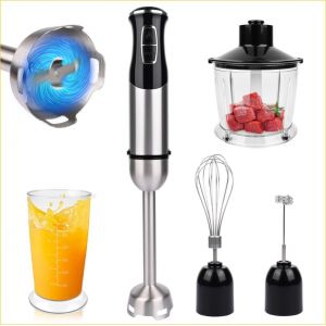 5 en 1 Mixeur Plongeant, 1000 W Mixeur Plongeur Multifonction, 21 Vitesse et mode turbo, verre doseur, bol hachoir, Fouet, B&acirc;ton &agrave; mousse de lait, Lames en acier inoxydable, sans BPA - Neuf