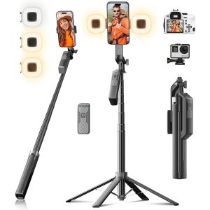 LORANKA-Perche &agrave; Selfie Tr&eacute;pied Smartphone - Support de T&eacute;l&eacute;phone de 180cm avec T&eacute;l&eacute;commande sans Fil et 2 Lumi&egrave;res LED pour Vid&eacute;os et Photos, Ttrepied pour iPhone, Android, Appareil Photo & GoPro - Neuf