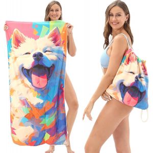 Kal-Serviette De Plage Personnalisée Pliables En Sac À Dos, 140x70 Cm Drap De Plage, Serviettes De Plage Xxl - 2 En 1 Multifonctionnel Serviette Plage Anti-Sable Portable Légère - Neuf
