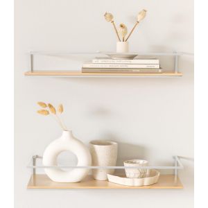 Lot d'&Eacute;tag&egrave;res Murales -STENN- | Tablettes Murales en M&eacute;tal et Bois V&eacute;ritable Placage | &Eacute;tag&egrave;res Flottantes pour Salle de Bain, Salon, Cuisine, Chambre et Plus | Ch&ecirc;ne, Noir - Neuf