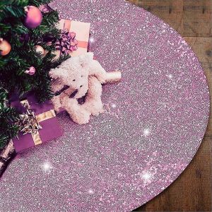 Jupe de sapin de No&euml;l rose de 76 cm avec sequins, tapis de sapin uni pour d&eacute;coration de No&euml;l &agrave; la maison - Neuf