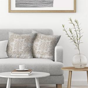 Cauc-Lot De 2 Housses De Coussin Carr&eacute;es En Lin &Agrave; Motif Ethnique Boh&egrave;me Pour D&eacute;coration Ext&eacute;rieure Et Int&eacute;rieure - Pour Canap&eacute; Et Lit - Marron, Beige Et Blanc - 50,8 X 50,8 Cm - Neuf