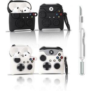 LORANKA-Lot de 2 coques pour &eacute;couteurs sans fil de 4e g&eacute;n&eacute;ration avec kit de stylo de nettoyage, &eacute;tui de charge mignon en silicone, coque de protection antichoc et mousqueton pour AirPods 4 (GPDBK+WT - Neuf