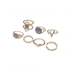 Kit De 7 Bagues Pour Femmes En Alliage Avec Pierres Precieuses Artificielles Et Strass, Style Retro Occidental - Neuf