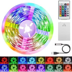 Bande Led À Piles,1 M,Rvb 5050,À Piles Ou Usb,Intensité Variable,16 Couleurs,Avec Télécommande,Pour Armoires,Escaliers,Cuisine,Lits - Neuf