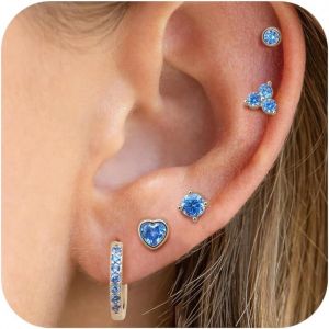 Kal-5 Paires Boucles D'oreilles Femme Argent 925 Poteau Hypoallergéniques Boucles D'oreilles Pour Femme Enfants Fille Clou D'oreilles Creoles Coeur Cartilage Boucle D'oreille Femme Ensemble - Neuf