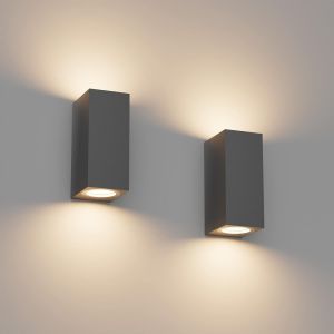 Lot De 2 Applique Murale Gris Foncé Exterieur Interieur, Ip65 Etanche Up Down Lampe Murale Modernes En Aluminium, Gu10 Éclairage Mural Pour Entrée Couloir Escaliers, Ampoule Non Incluse - Neuf