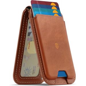 Porte Carte pour Magsafe Portefeuille, [RFID Blocage][Support Réglable] Porte-Cartes Cuir Véritable Homme Femme, Porte Carte Magnetique pour iPhone Série 17/16/15/14/13/12 - Marron Rétro - Neuf