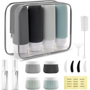 TIANYI-18 Pièces Flacon Voyage Avion, Kit Voyage Produit Toilette Réutilisables, Contenant Voyage avec étiquettes en Peuvent être Remplis de Cosmétiques, Articles de Toilette et Autres Liquides - Neuf