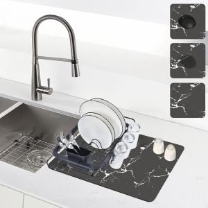 Mevronisshop-Tapis Egouttoir Vaisselle 50*40cm Tapis Evier Cuisine Marbre Tapis Absorbant Pour Machine &Agrave; Caf&eacute; Vaisselle De Drainage Super Absorbant Pour Vaisselle, Machine &Agrave; Caf&eacute; Gris Fonc&eacute; - Neuf