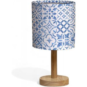 Kal-Lampe De Chevet Chambre Lampe De Table Salon Veilleuse D'ambiance Abats-Jour Design Multicolore Lumiere E14 Led Lampe Chevet Originale Pieds Modernes En Bois (Blue Tile, 1 Pièce) - Neuf