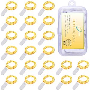 Lot de 22 Guirlande Lumineuse à Piles,1m 10 LEDs,Mini guirlandes LED étanches Guirlande pour bouteille,Mariages,Chambre,Fête,Noël Blanc Chaud - Neuf