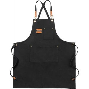 ERYI-Tabliers Toile, Tabliers De Travail Pour Hommes Femmes, Tabliers De Chef Avec Sangle Réglable Et 3 Poches, Tablier Pour Serveurs Cuisine Cuisson Artiste Peinture, Dos Croisé - Neuf