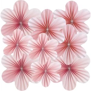 Tianyi-Easy Joy Lot De 9 Fleurs Décoratives En Papier Rose - Éventail En Papier - Décoration De Chambre - Fleurs En Papier À Suspendre - Pour Décoration D'anniversaire, Fille, Mariage, Thé, Salle De - Neuf