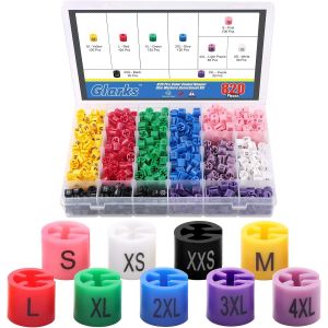 JEXNOVASHOP-Lot de 820 marqueurs color&eacute;s de tailles XXS &agrave; 4XL - 9 couleurs - Assortiment de pinces &agrave; taille pour v&ecirc;tements de 2 &agrave; 4 mm utilis&eacute;s pour les cintres en fil m&eacute;tallique - Neuf