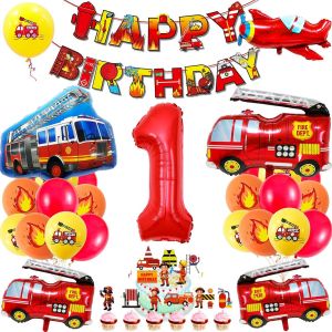 CAUC-D&eacute;coration Anniversaire Pompier 1,Ballons Camion de Pompier,D&eacute;coration Camion de Pompier Gar&ccedil;on 1, Ballon Num&eacute;ro 1,Convient Anniversaire F&ecirc;te &eacute;cole - Neuf
