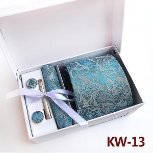 Cravate En Soie Pour Homme Et Poche Carrée Tissée Cravate Formelle Bouton De Manchette Ensemble Cravates Solides - Neuf