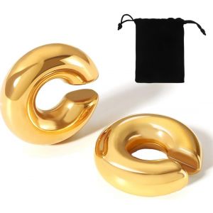 Kal-Boucles D'oreilles Créoles Épaisses 18k Or Argent 925 Plaqué Chunky Creoles Cadeau Bijoux Femme - Neuf