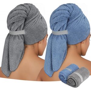 2 Pièces Serviettes Microfibre Pour Cheveux Longs,Cheveux Séchage Serviettes 100x 60 Cm Turban Cheveux Séchage Rapide Super Absorbantes.[O136] - Neuf