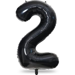 SJZG-Grands Ballons Noirs En Forme De Chiffres Pour Gar&ccedil;ons Filles Et Gar&ccedil;ons - 101,6 Cm - Grand Format - Num&eacute;ro 2 - Film Aluminium Mylar - Auto-Gonflant - Ballons Num&eacute;ros 0-9 - Pour Gar&ccedil;ons Filles E - Neuf