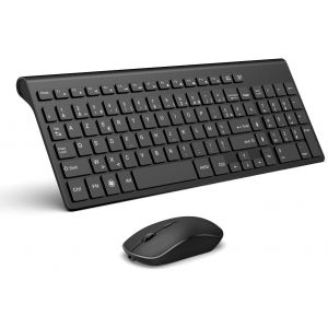 Clavier Souris Sans Fil, Souris Et Clavier Rechargeable,Portable Silencieux 2400 Dpi Souris,Mod&egrave;le Compact Ergonomique Taille Normale Cr&eacute;&eacute; Pour Pc/Laptop/Ordinateur (Disposition Azerty)-Noir - Neuf