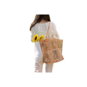 Grand sac de plage en filet pour femme - Marron - Organiseur avec poche zipp&eacute;e et compartiments - Neuf