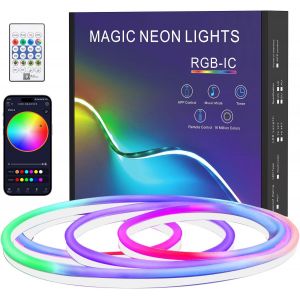 1M Neon Ruban Led, Effet Arc-En-Ciel, Bande Led N&eacute;on Rgbic Flexible, Bande Led Chambre &Eacute;tanche Ip67 Silicone, App Et T&eacute;l&eacute;commande, Synchronisation De Musique, Pour Maison, Chambre, Jardin, Exterieur - Neuf