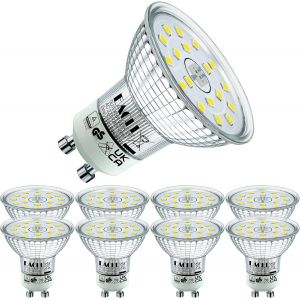 Ampoules Led Gu10 Blanc Froid,4.9w Équivalent Lampe Halogène 75w,Lot De 8,585 Lumens 6000k Non Dimmable,Éclairag Sans Scintillement,Large Faisceau 120° Spot,Ac 230v Lampe À Réflecteur - Neuf