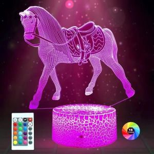 Cadeaux De Cheval Pour Les Filles, Veilleuse Cheval 3d Pour Chambre D'enfants,16 Couleurs Changeantes Avec Télécommande Smart Touch - Neuf