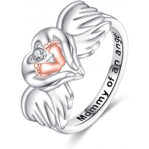 Yemaesre-Bague D'empreintes De Pied En Argent Sterling Avec Ailes D'ange, Bagues De Mère, Bagues De Mémoire Pour Femme, Ailes D'ange, Bijoux D'empreintes De Pieds, Argent Sterling, Aucune Pierre Préc - Neuf