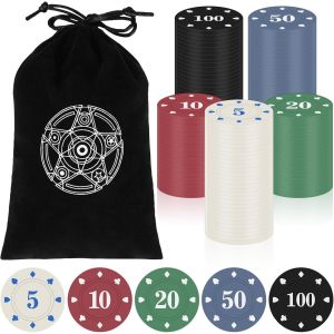 Lot De 110 Jetons De Poker,Poker Chips Avec Valeurs Nominales Et Pochette En Velours Noir,Accessoires De F&ecirc;te Pour Soir&eacute;es De Jeux,Jetons De Casino Pour Poker,Blackjack Et Jeux De - Neuf